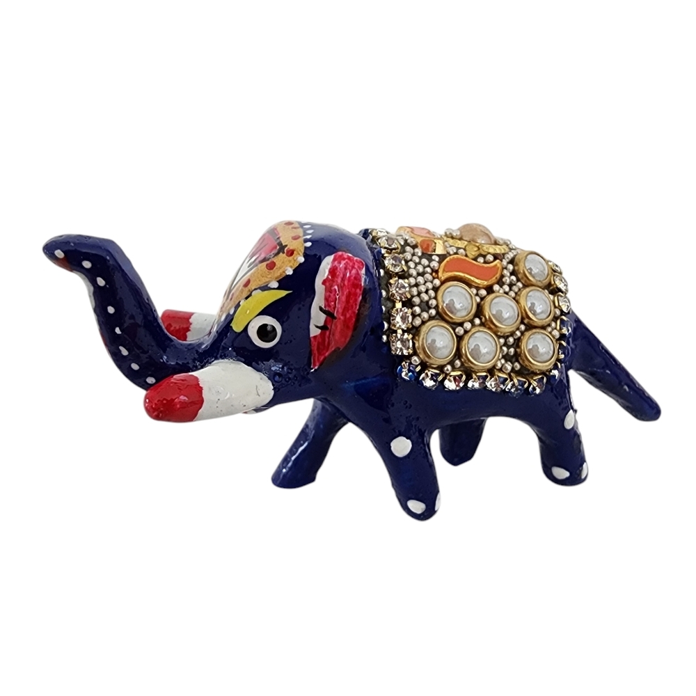 Good Luck Elephant figurine hand painted artisan made enamel red blue